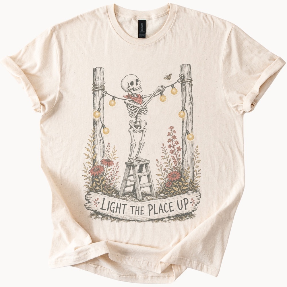 Skeleton Ladder Ornaments Graphic Tee Hand-Drawn Style Art